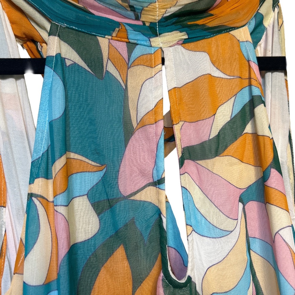 Anthropologie Maeve Tiered Keyhole Maxi Dress Green Blue Abstract Floral Size M - Picture 4 of 11